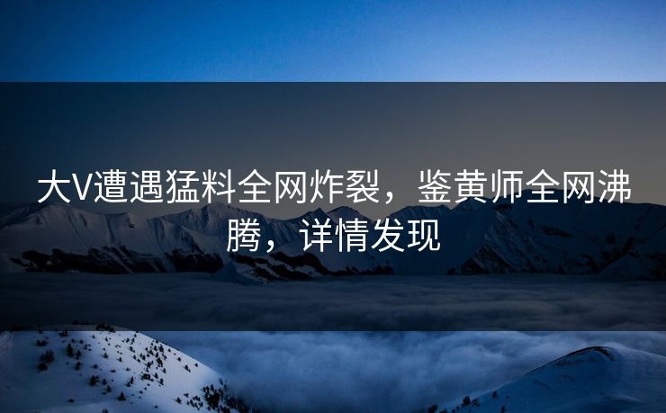 大V遭遇猛料全网炸裂，鉴黄师全网沸腾，详情发现
