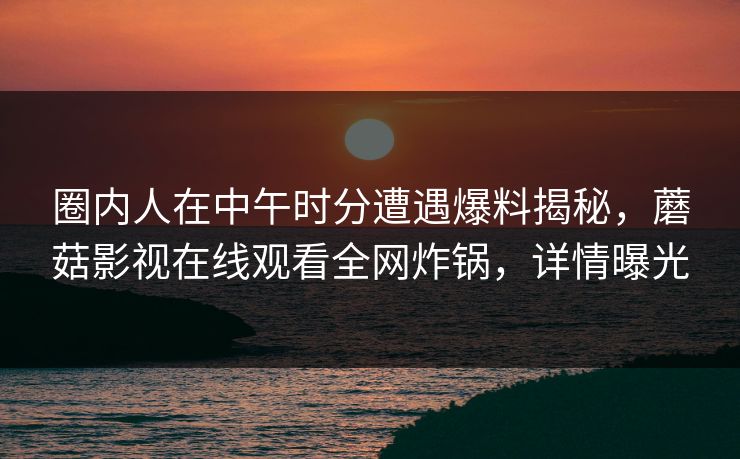 圈内人在中午时分遭遇爆料揭秘，蘑菇影视在线观看全网炸锅，详情曝光